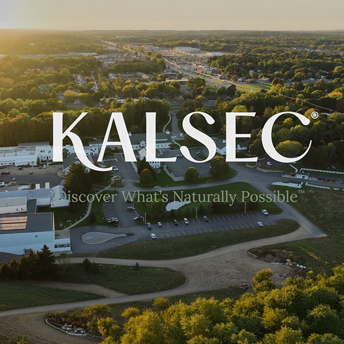 Drone footage of Kalsec's Kalamazoo campus with our logo and "Discover What's Naturally Possible™" tagline