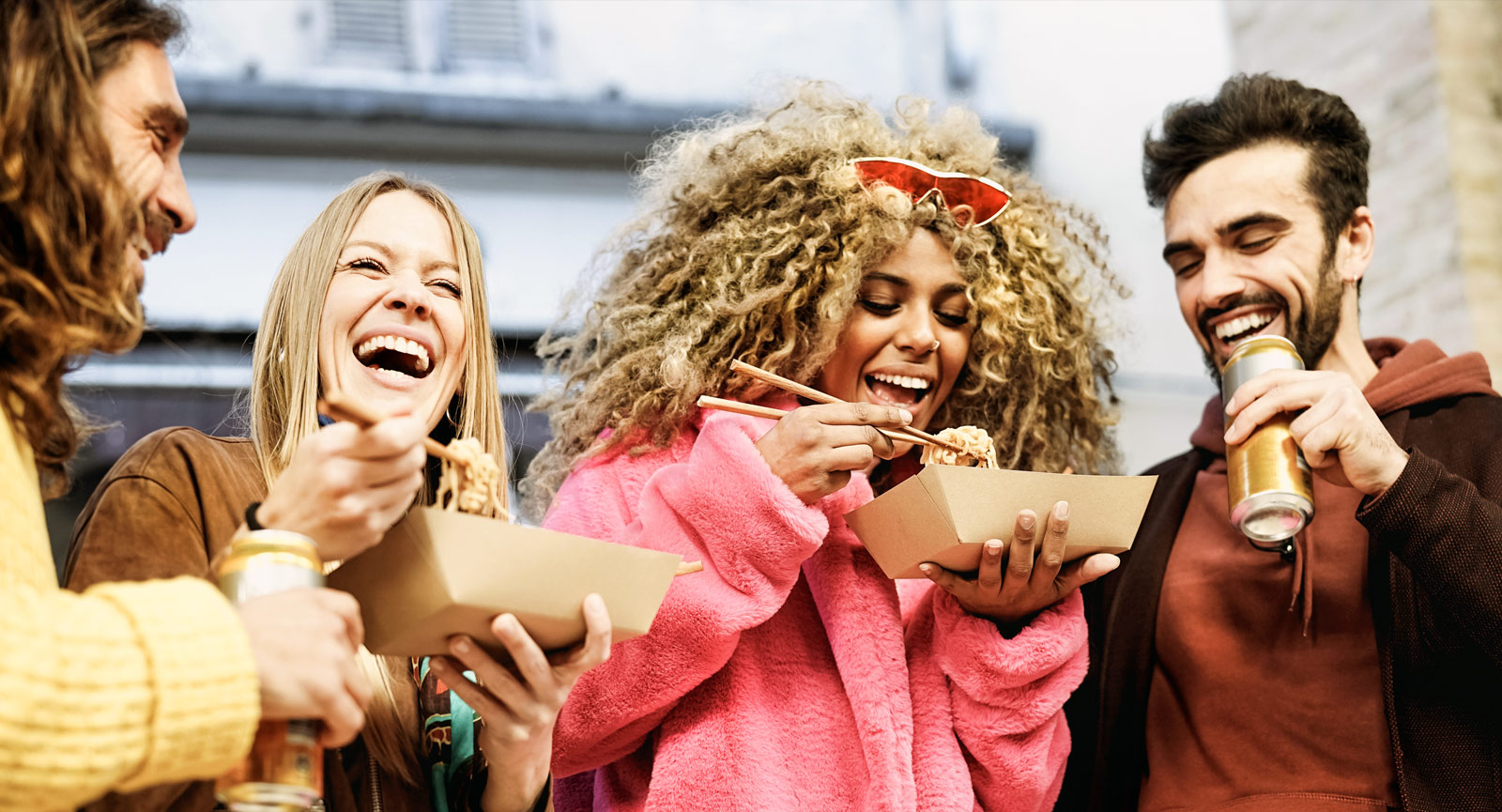 People enjoying their takeout food