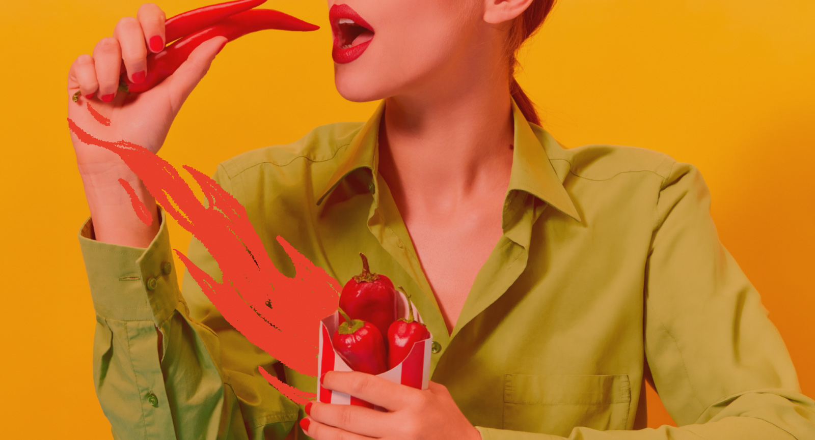 The Next Degree: eating spicy peppers with graphic flames.