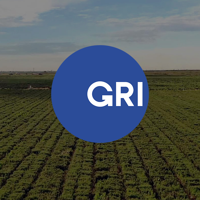 GRI logo over one of our rosemary fields