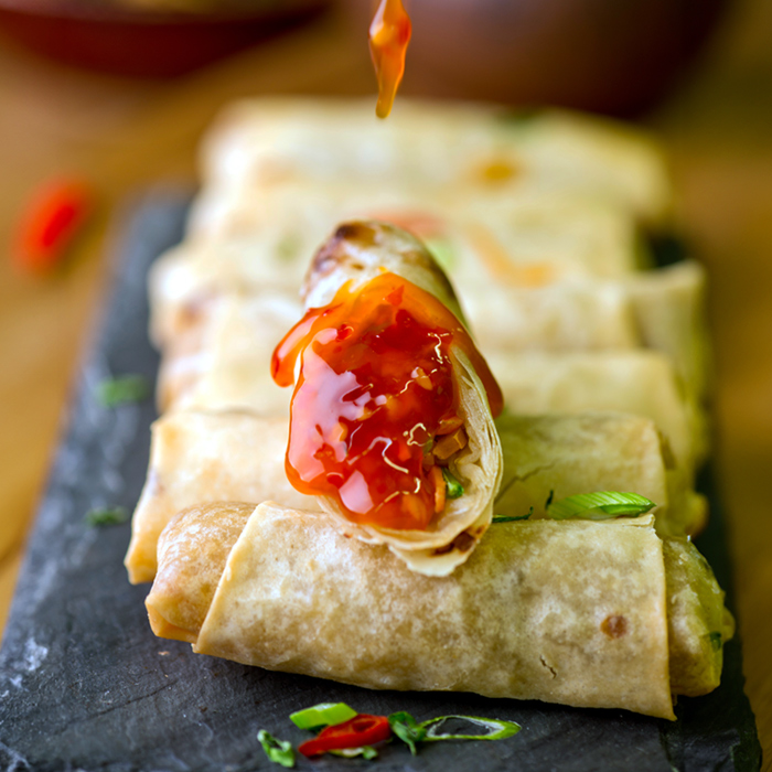Sauce dripping on egg roll