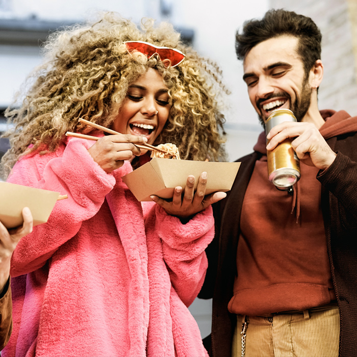 People enjoying their takeout food