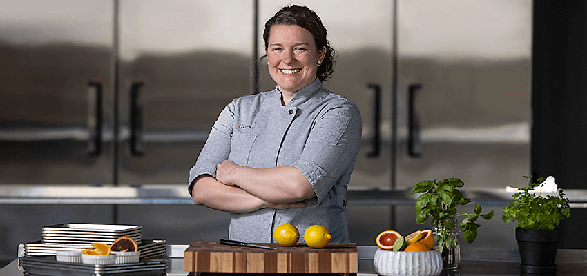 Chef Anna Cheely in a commercial kitchen